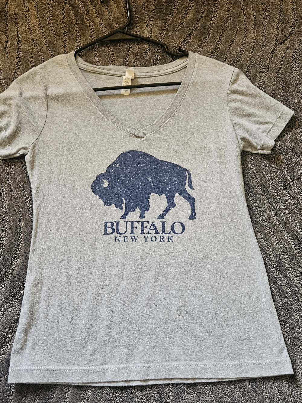 Buffalo New York Graphic V-Neck Tee - Light Gray/Blue, Womens Small